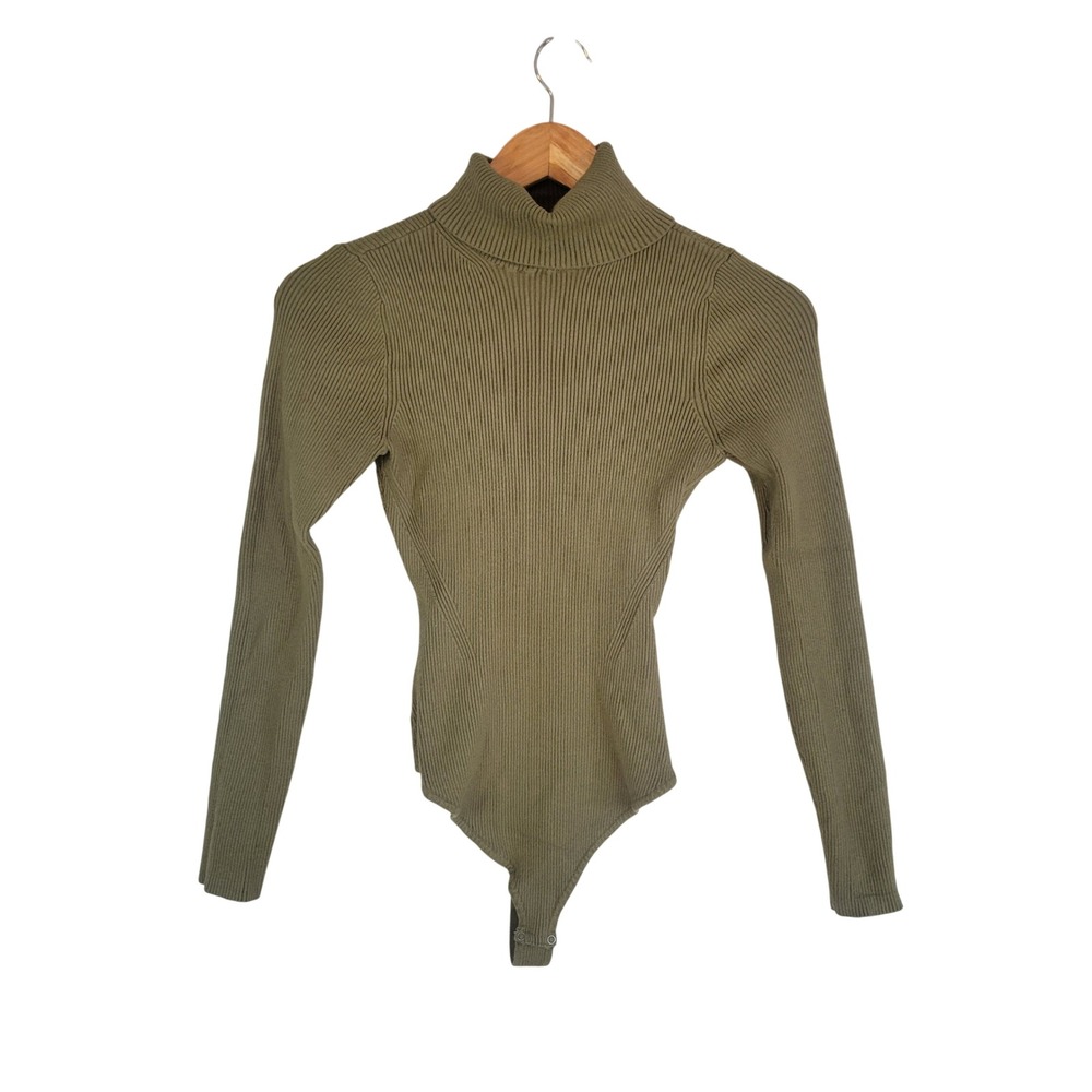 Abercrombie and Fitch Soft A&F Ribbed Turtleneck Bodysuit Olive Green Size Small